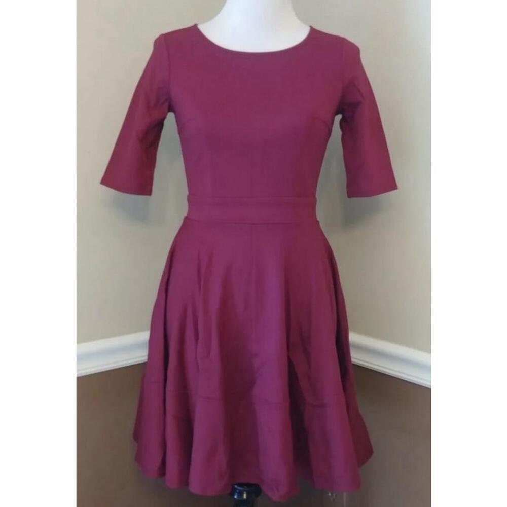 Burgundy Short Fit & Flare Half Sleeve ModCloth Dress by Mystic Size Large
